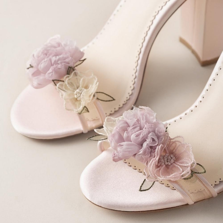 Bella Belle Shoes Eden Blush Block Heels with 3D Flowers