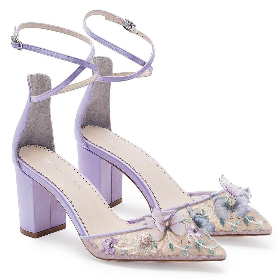 Bella Belle Shoes Eliza Lavender Butterfly Garden Block Heels