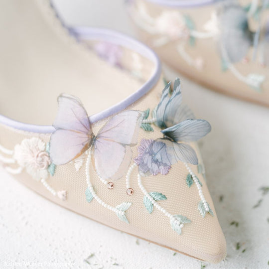 Bella Belle Shoes Eliza Lavender Butterfly Garden Block Heels