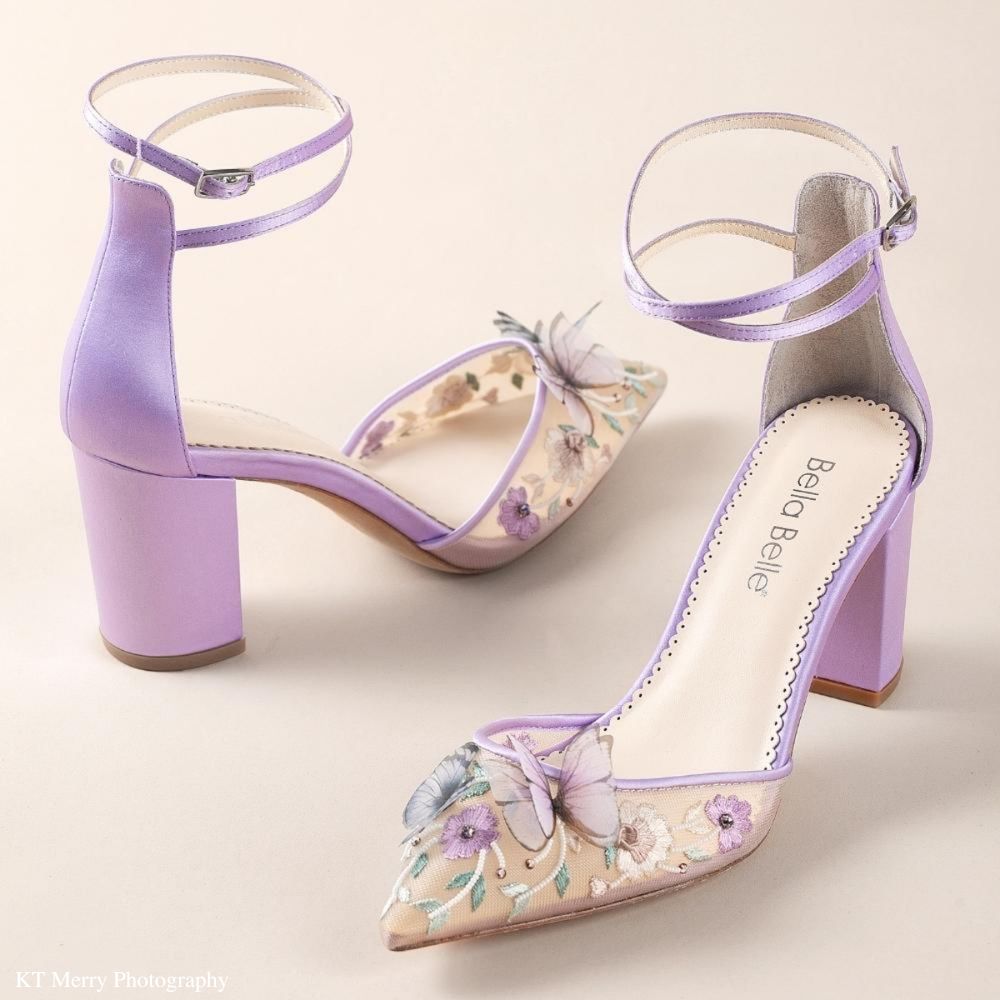 Lavender Butterfly Block Heels, Eliza | Bella Belle