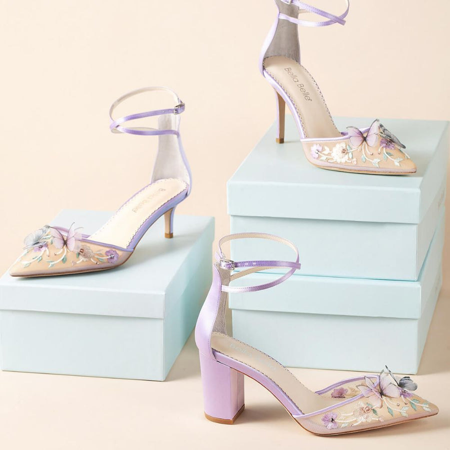 Bella Belle Shoes Eliza Lavender Butterfly Garden Block Heels