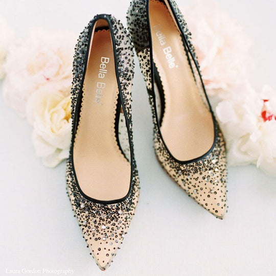 Bella Belle Shoes Elsa Black Sequin Embellished Evening Heels