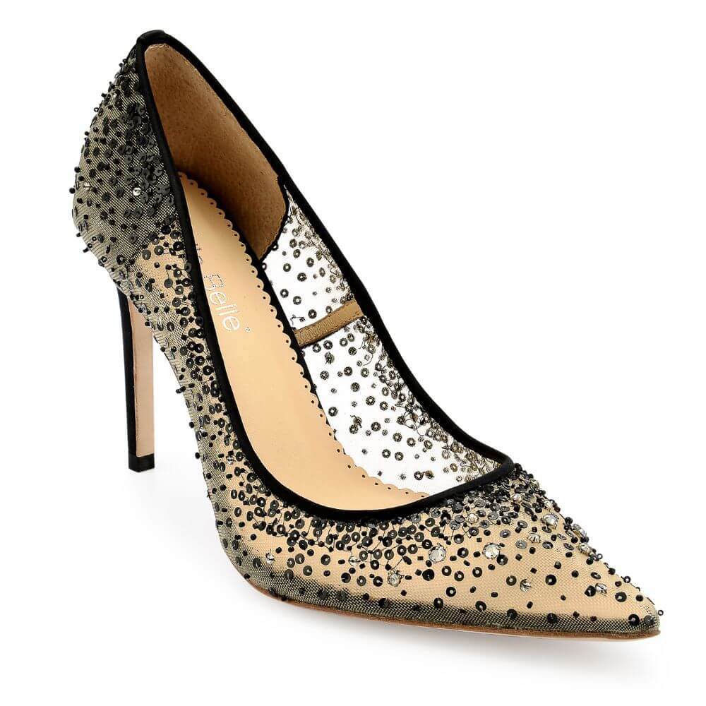 Women Ankle Strap Platform Stiletto Heeled Sandals, Glamorous Black Glitter  Heeled Sandals | SHEIN USA