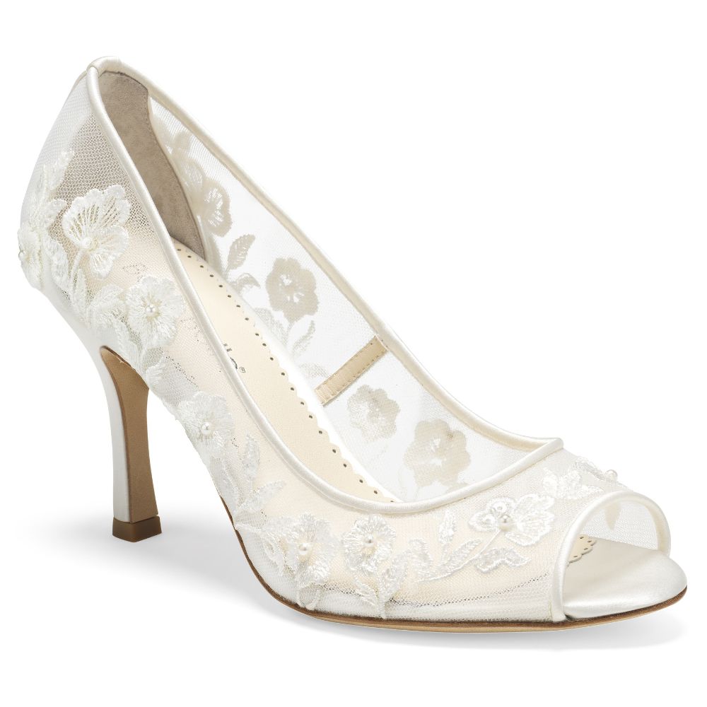 Bella Belle Shoes Emily Ivory Peep Toe Embroidered Lace Pump