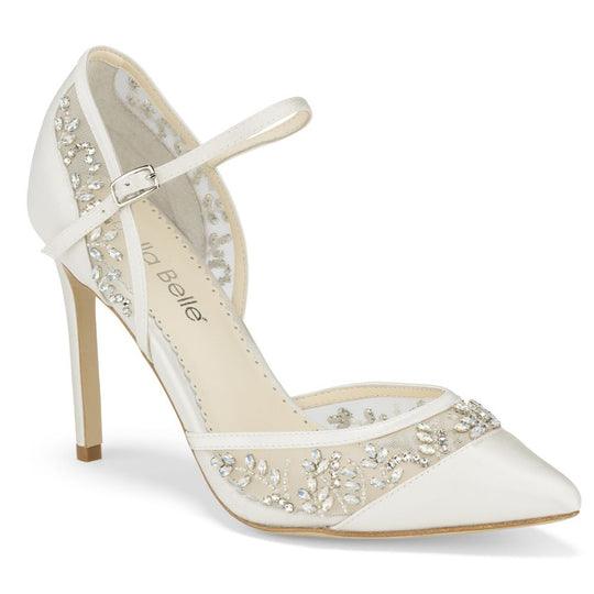 Bella Belle Shoes Emma Ivory Crystal Embellished Cap Toe D'orsay Heel
