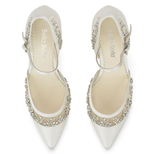 Bella Belle Shoes Emma Ivory Crystal Embellished Cap Toe D'orsay Heel