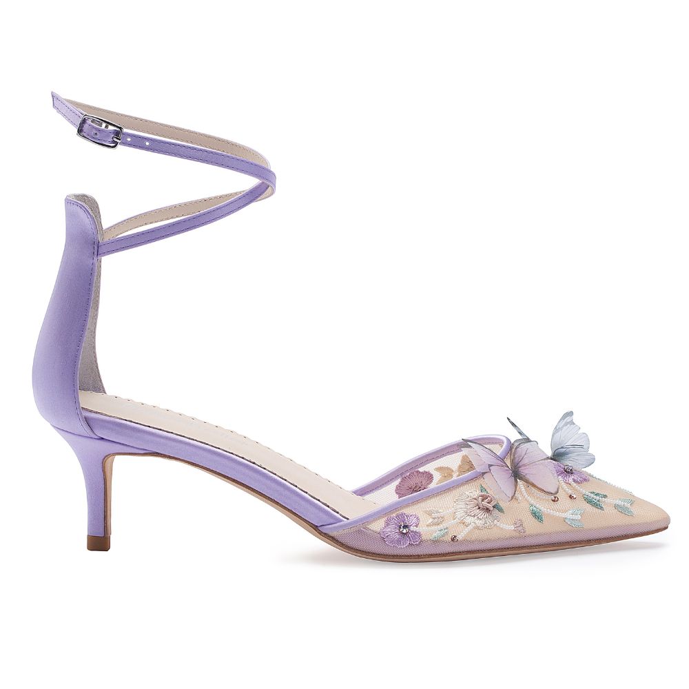 Butterfly Decor Ankle Strap Lavender Sandals Heels on Luulla