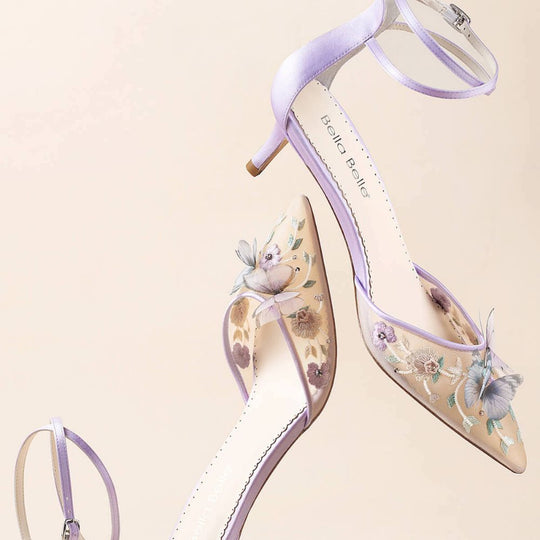 Bella  Belle Shoes Estelle Garden Lavender Low Heel with Butterflies
