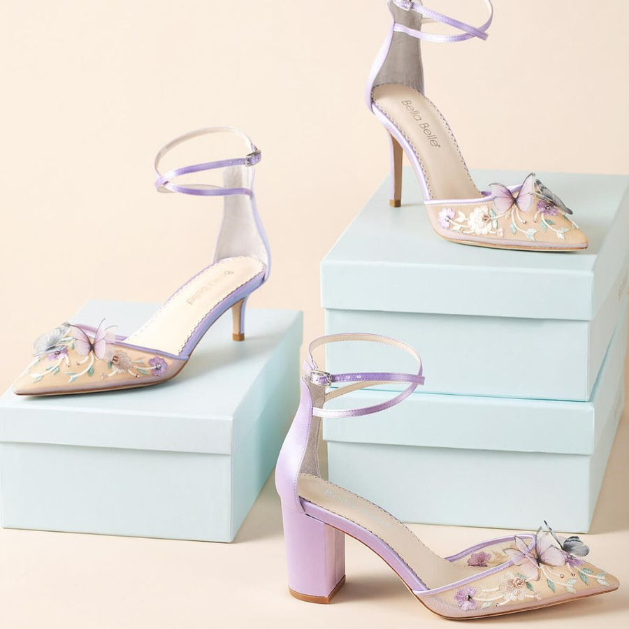 Bella  Belle Shoes Estelle Garden Lavender Low Heel with Butterflies