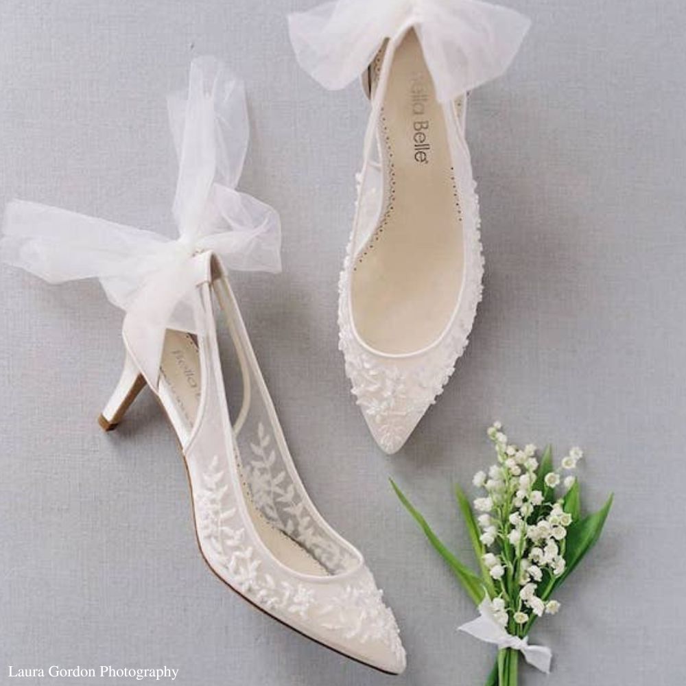 Pearl Accent Closed Toe Ivory Heels for Brides | Bella Belle