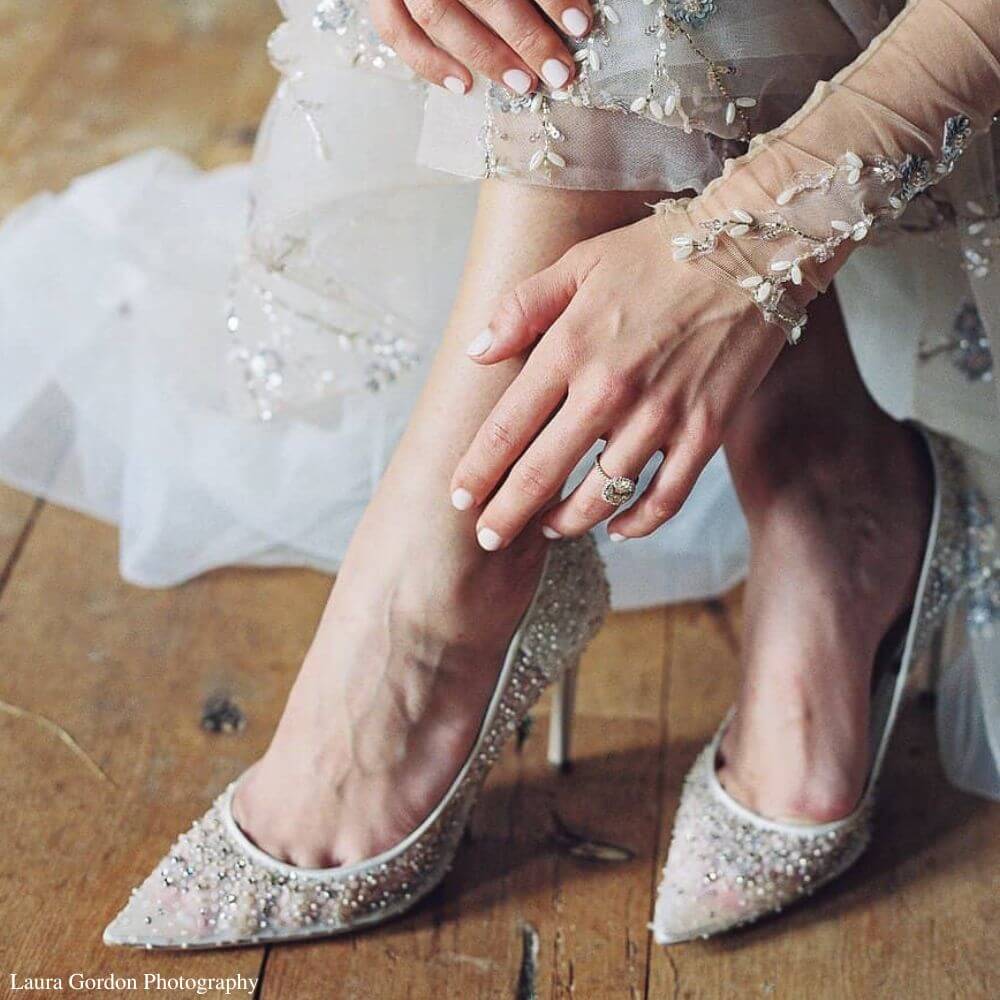 Bella Belle Shoes Evelyn Ivory Sequin Low Heel Wedding Shoes