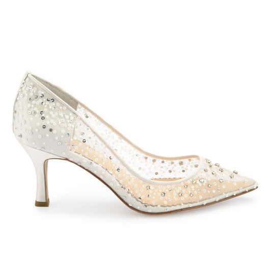 Ivory Sequin Low Heel Wedding Shoes Sparkly Kitten Heels