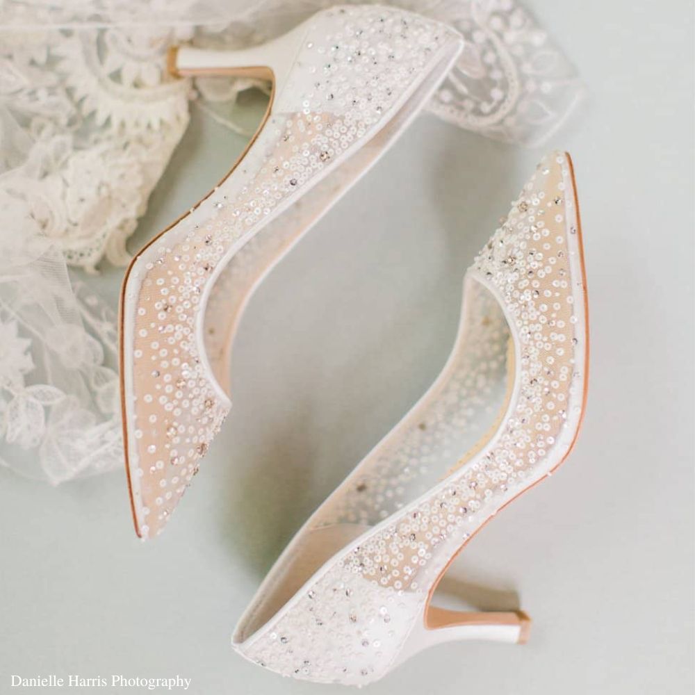 Bella Belle Shoes Evelyn Ivory Sequin Low Heel Wedding Shoes