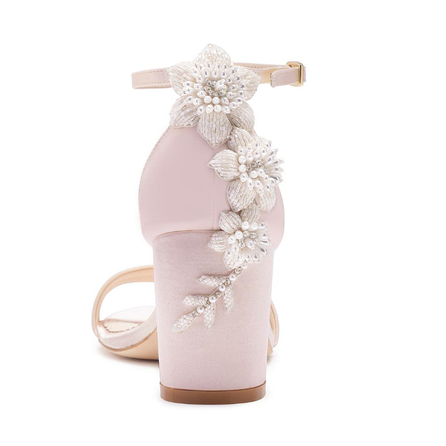Bella Belle Shoes Fabiola Blush Block Heel Sandals with Pearls