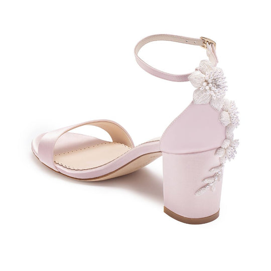 Bella Belle Shoes Fabiola Blush Block Heel Sandals with Pearls