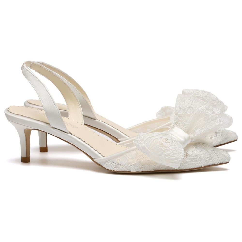 Felicity Wedding Lace Bow Slingback Kitten Heel