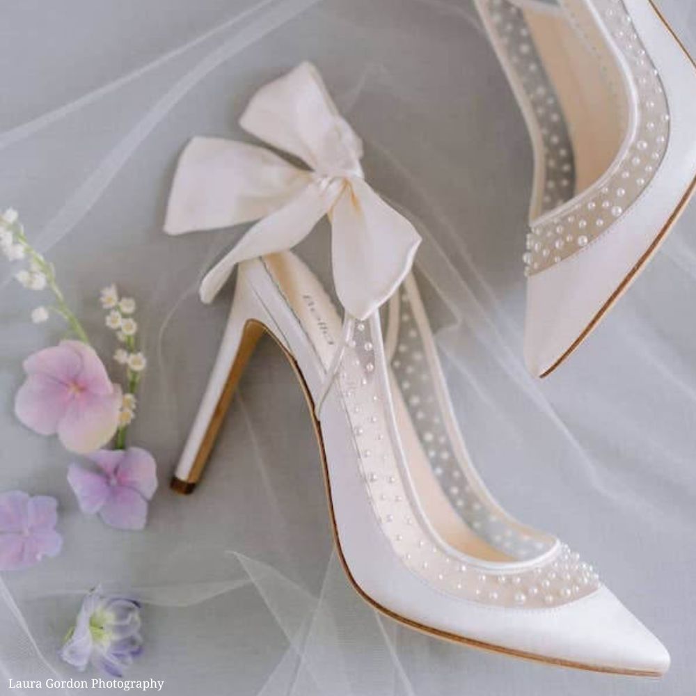 Bella Belle Shoes Gabrielle Ivory Pearl Slingback Wedding Heel with Silk Bow