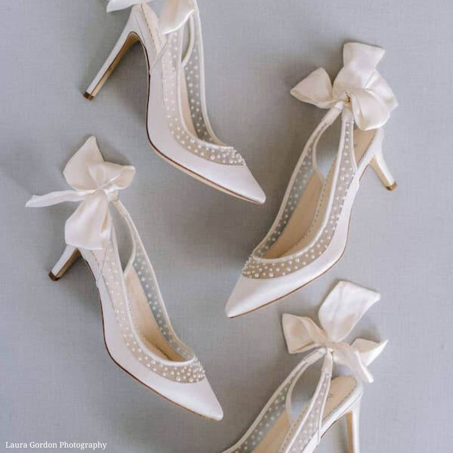 Bella Belle Shoes Gabrielle Ivory Pearl Slingback Wedding Heel with Silk Bow