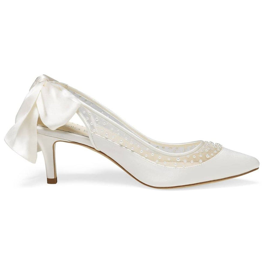 Bella Belle Shoes Georgia Ivory Pearl Slingback Wedding Kitten Heel with Silk Bow