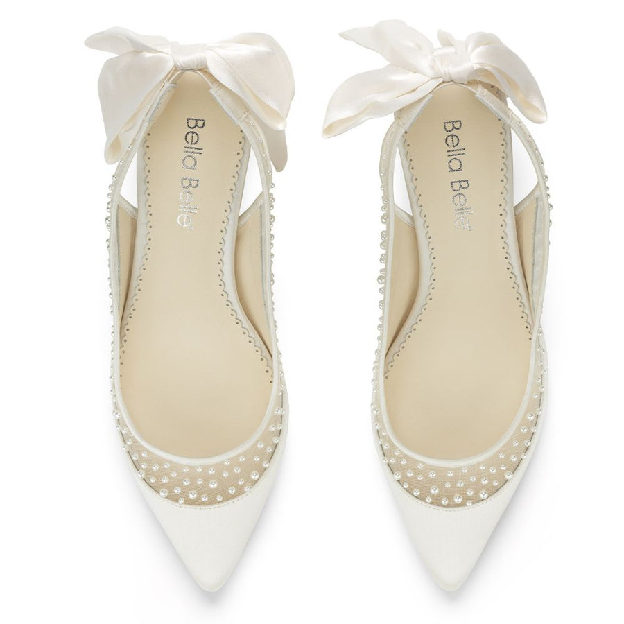 Bella Belle Shoes Georgia Ivory Pearl Slingback Wedding Kitten Heel with Silk Bow