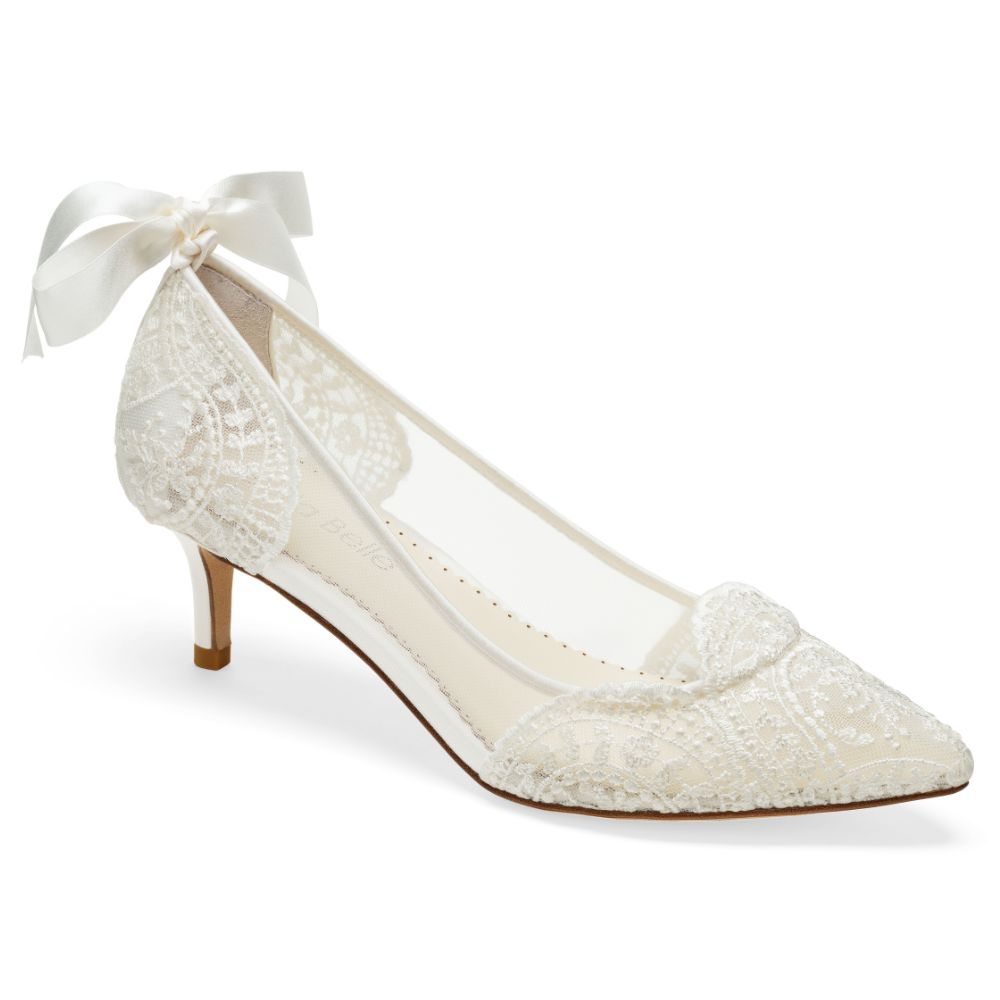 French Alençon Embroidered Low Heel Lace Wedding Shoes