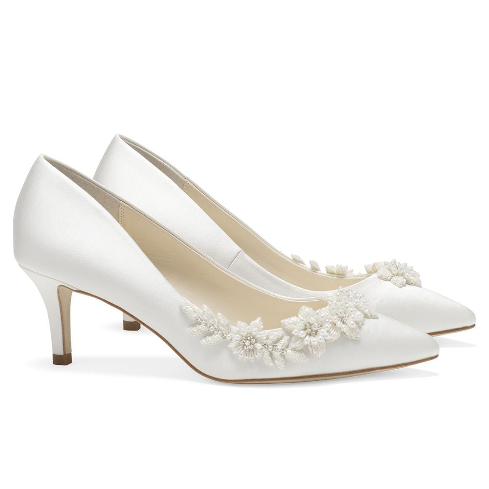 Iris Wedding 3D Floral Kitten Heels Pearls