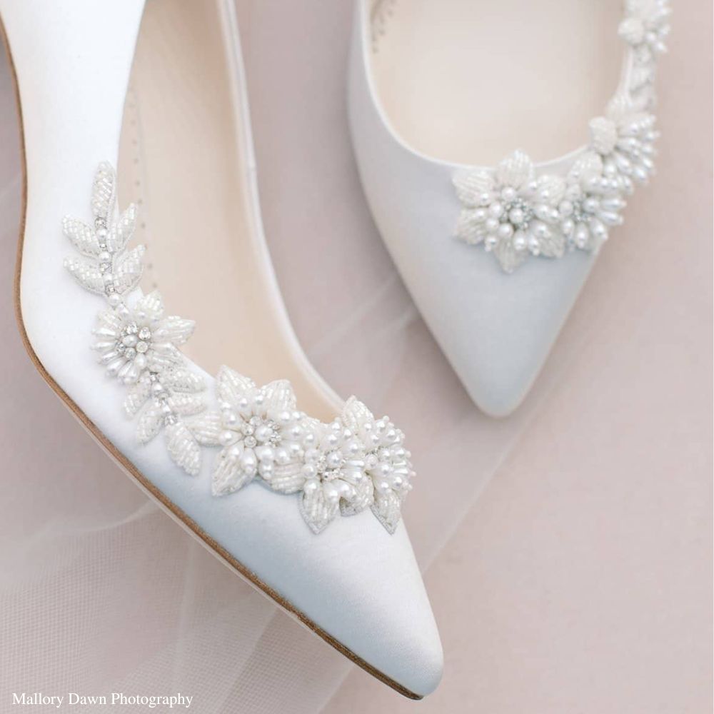 Bella Belle Shoes Iris 3D Floral Pearls and Beads Ivory Kitten Heels
