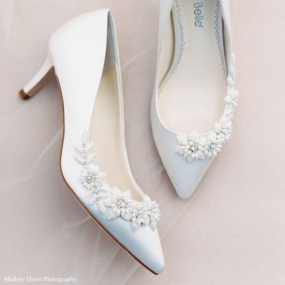 3D Embellished Pearl Flower Ivory Kitten Heels | Bella Belle