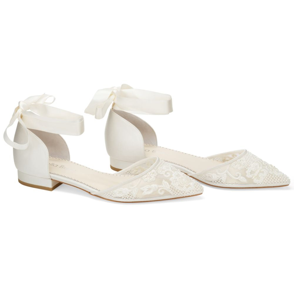 Ivy Wedding Floral Embroidered Lace Flats Wedding Pearls