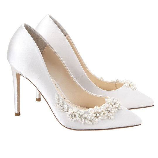 Bella Belle-Shoes Jasmine 3D Floral Luminous Pearls and Ivory Beads Ｗedding Pump