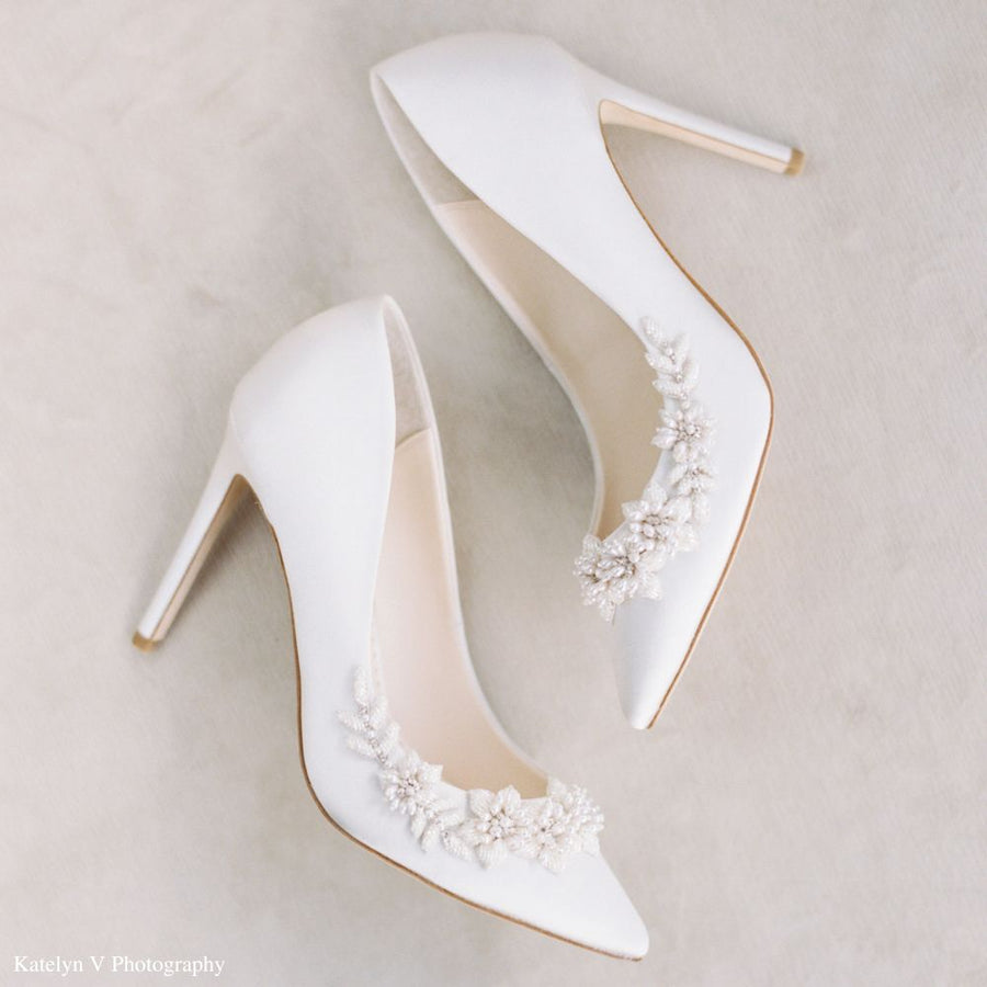 Bella Belle-Shoes Jasmine 3D Floral Luminous Pearls and Ivory Beads Ｗedding Pump