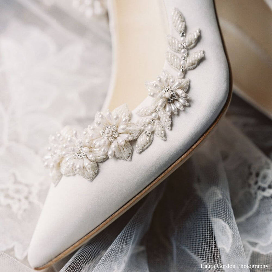 Bella Belle-Shoes Jasmine 3D Floral Luminous Pearls and Ivory Beads Ｗedding Pump