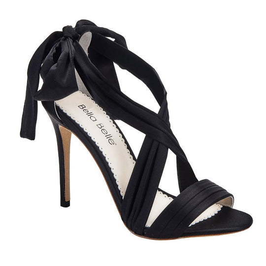 Bella Belle Shoes Kate Black Criss Cross Black Silk and Bow Evening Heel