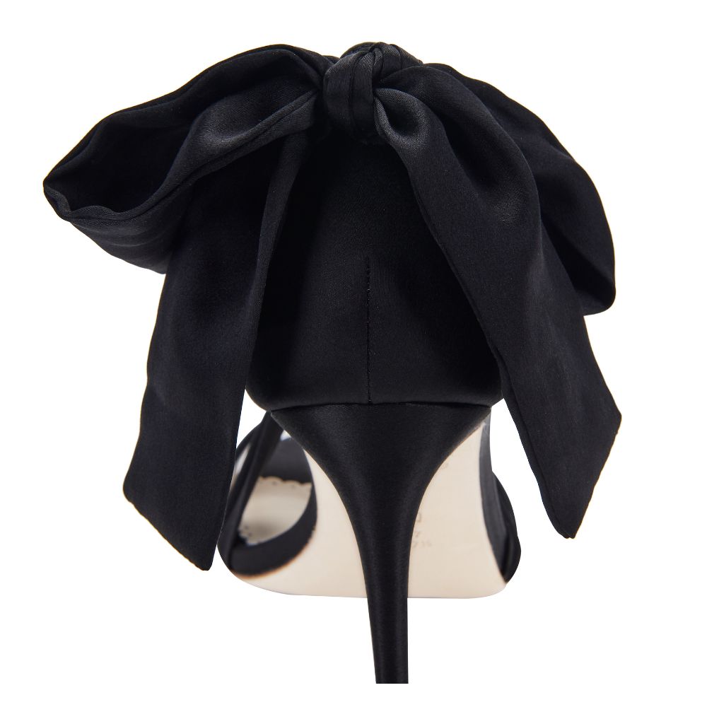 Black Ribbon Heels with Oversized Ankle Tie Bow | Bella Belle