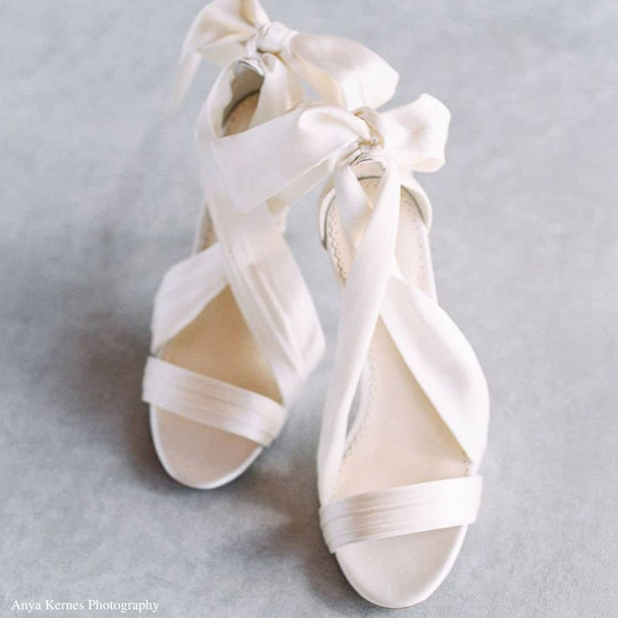 Bella Belle Shoes Kate Criss Cross Ivory Silk and Bow Wedding Heel