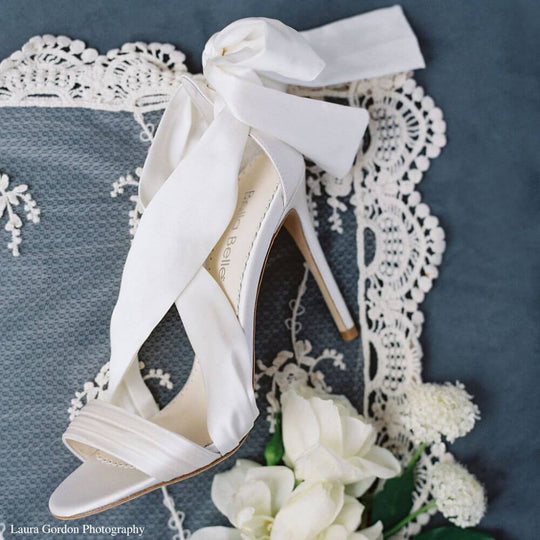 Bella Belle Shoes Kate Criss Cross Ivory Silk and Bow Wedding Heel