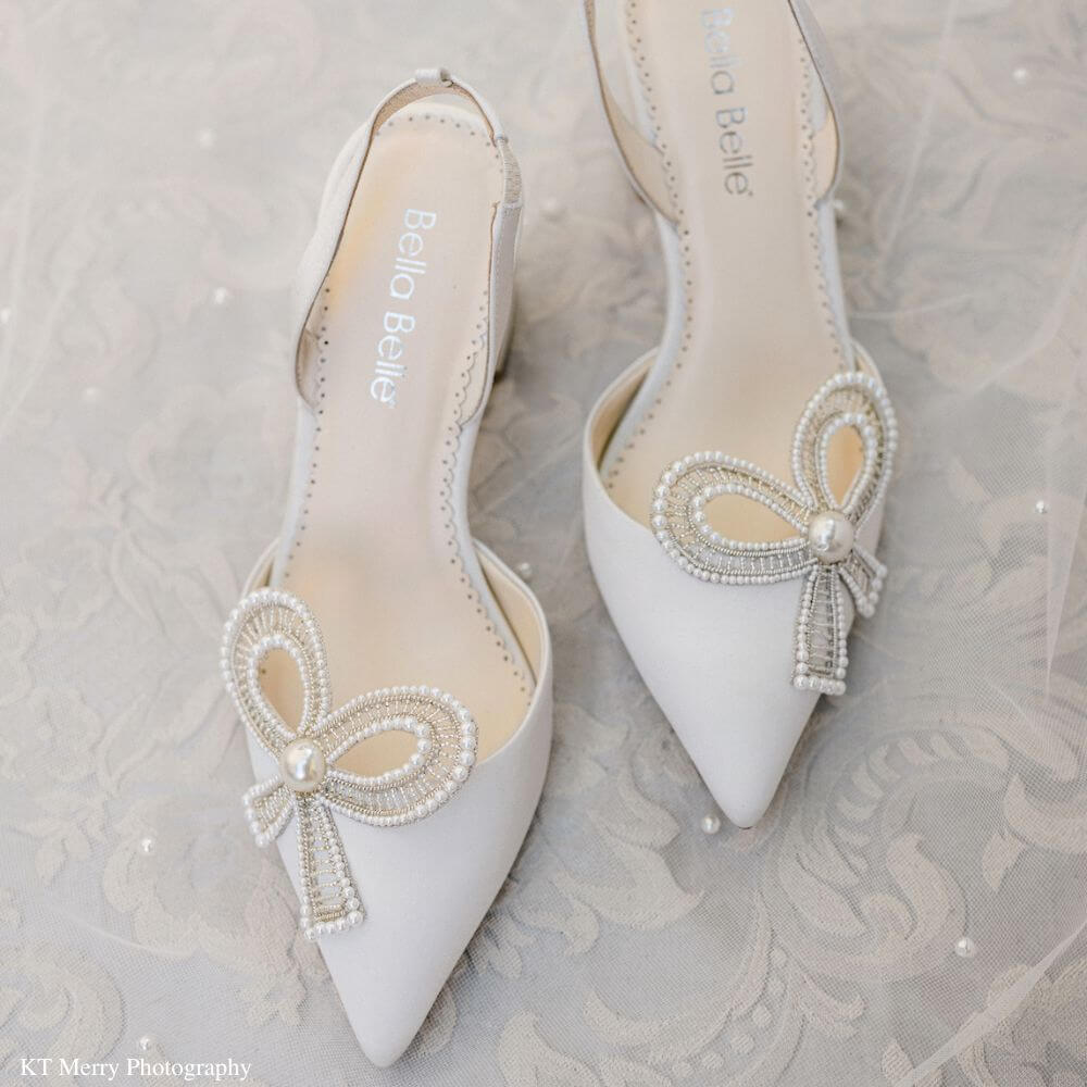 Bella Belle Shoes Kayla Ivory Wedding-Shoes with Pearls Block Heel Slingback