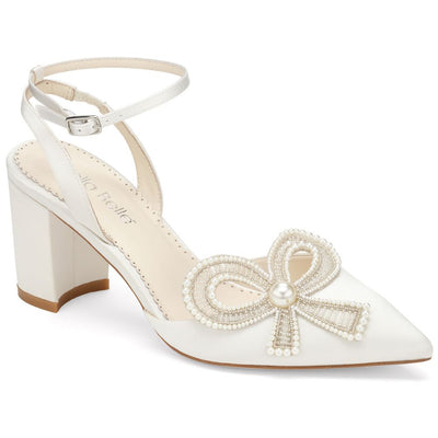 Slingback Pearl Wedding Shoes with Bow and Block Heel