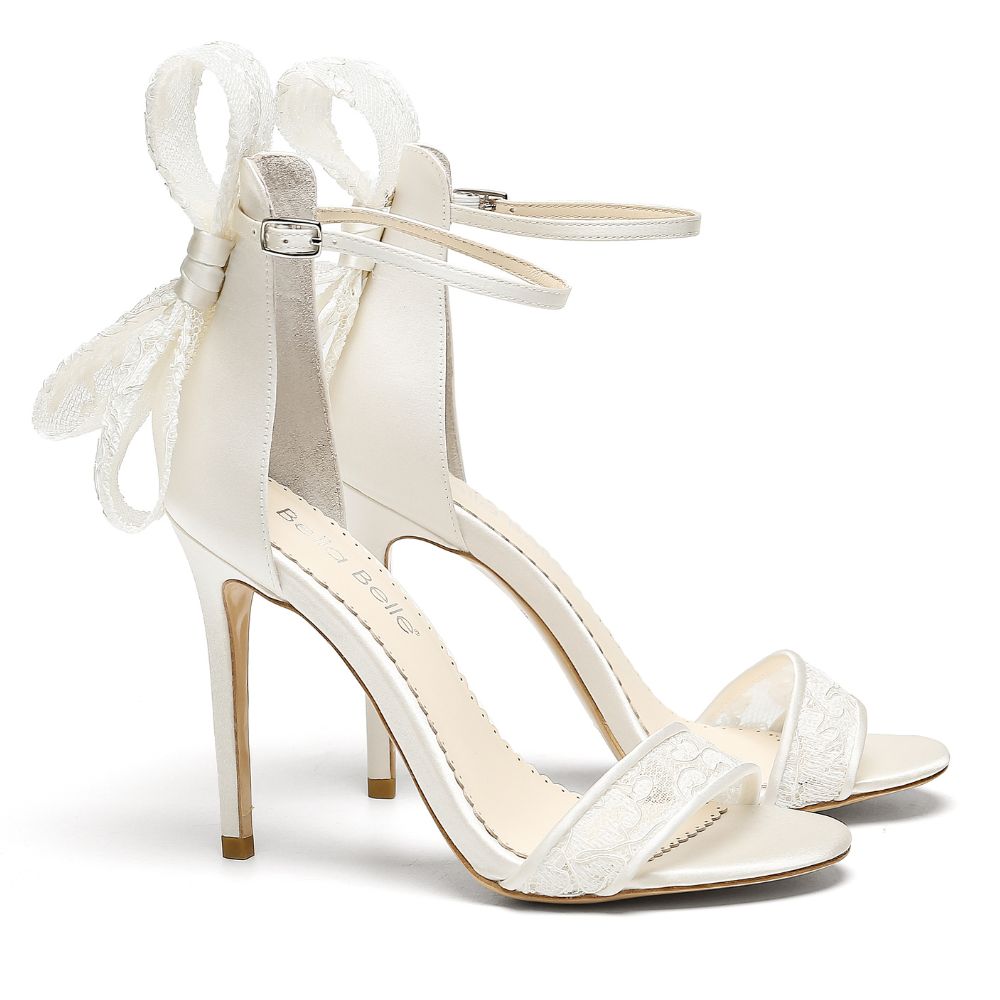 Leila Wedding Stiletto Lace Bow Heels Lace Vamp Strap Brides