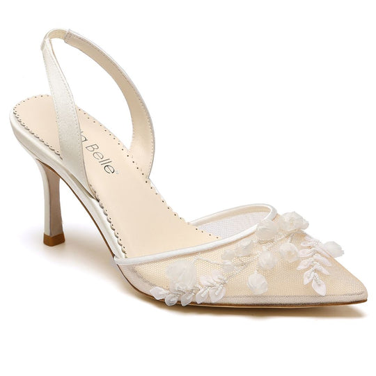 Lily of the Valley Slingback Ivory Kitten Heel Wedding Shoes