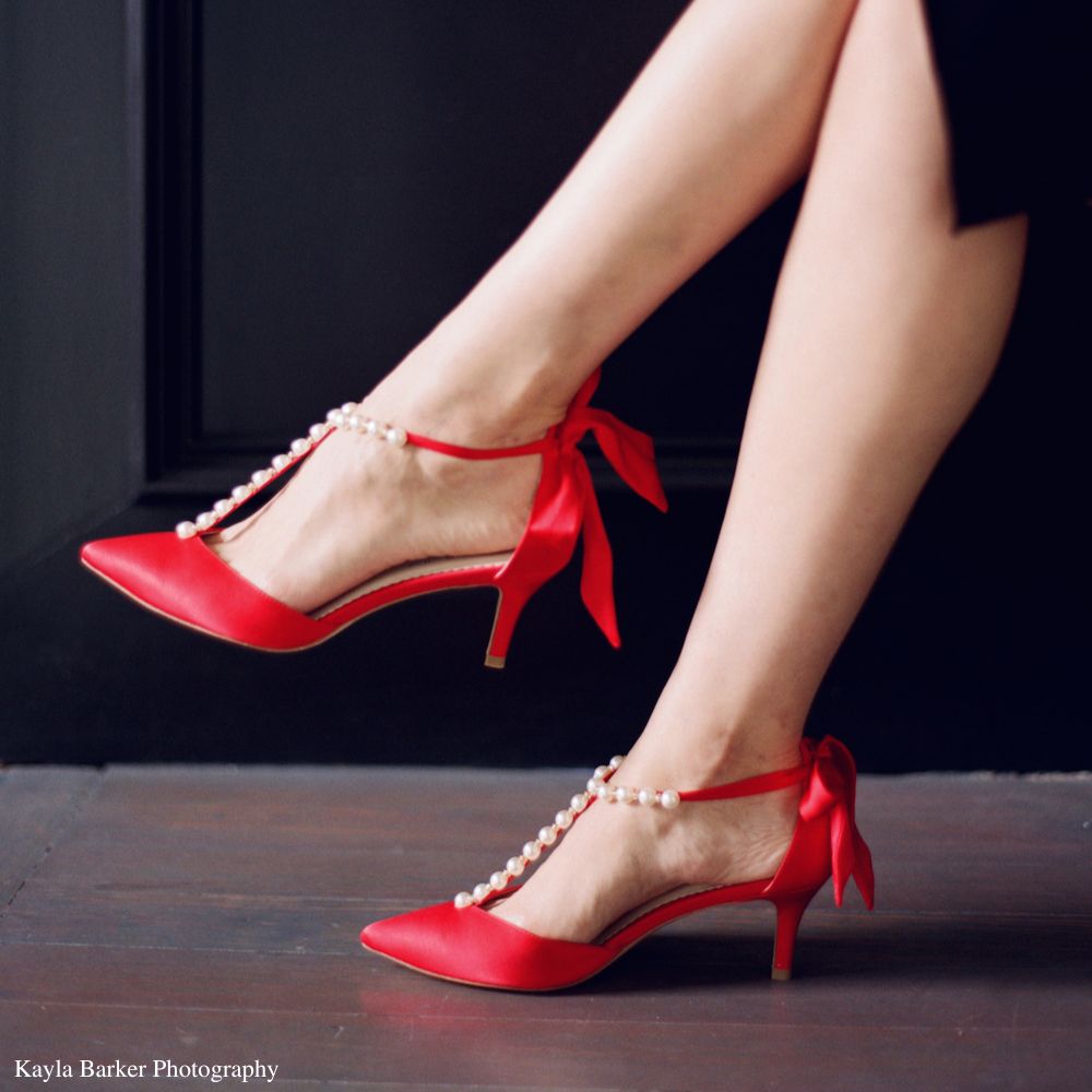 SAEBA - Red Velvet Embroidered Customised Bridal Block Heels | Tiesta Shoes  – Tiesta Store