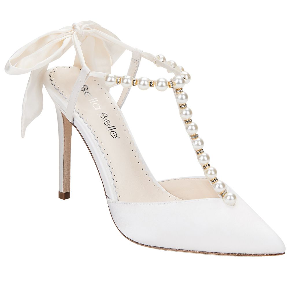 Bella Belle Shoes Lisbeth Luminous Pearls and Crystal Ivory Silk Bow Wedding Heel
