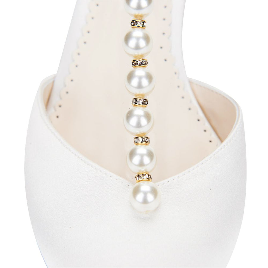 Bella Belle Shoes Lucia Luminous Pearls and Crystal Ivory Silk Bow Kitten Heel