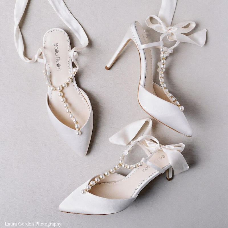 Bella Belle Shoes Lulu Luminous Pearls and Crystal Ivory Silk Bow Wedding Flats