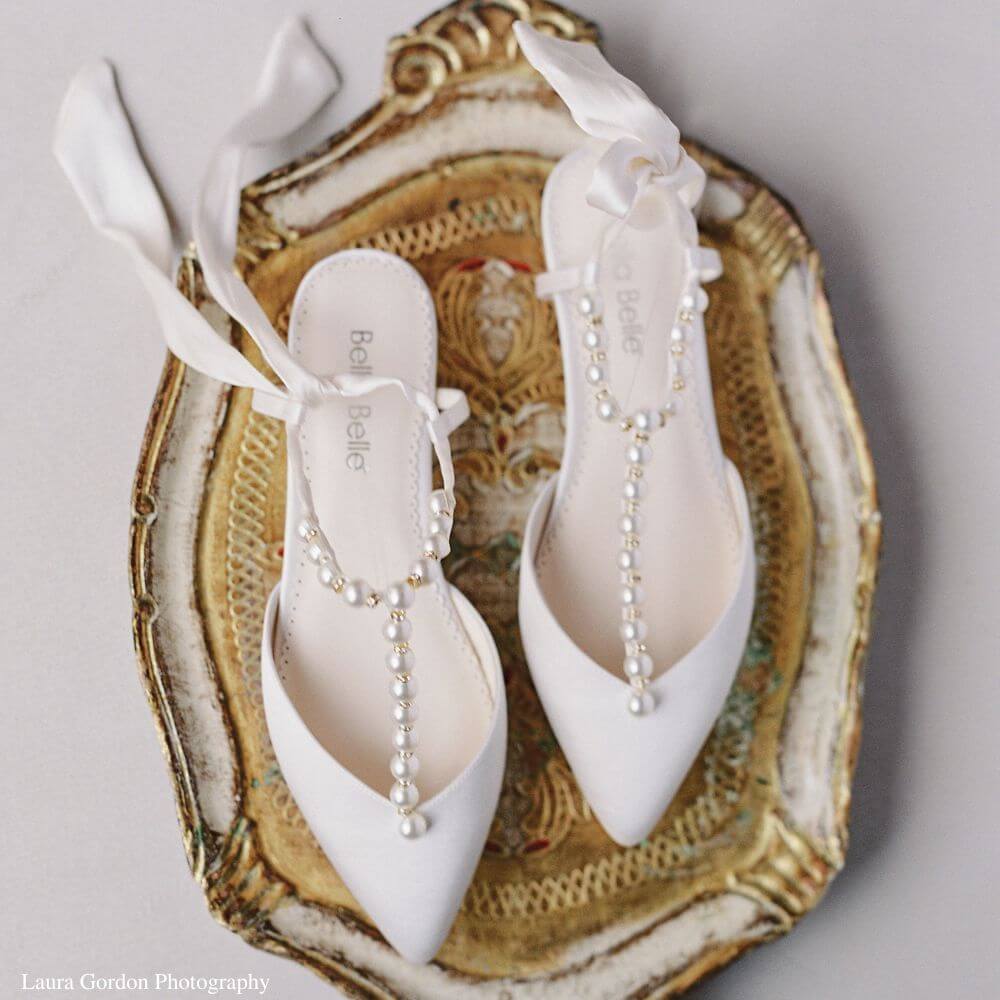 Bella Belle Shoes Lulu Luminous Pearls and Crystal Ivory Silk Bow Wedding Flats