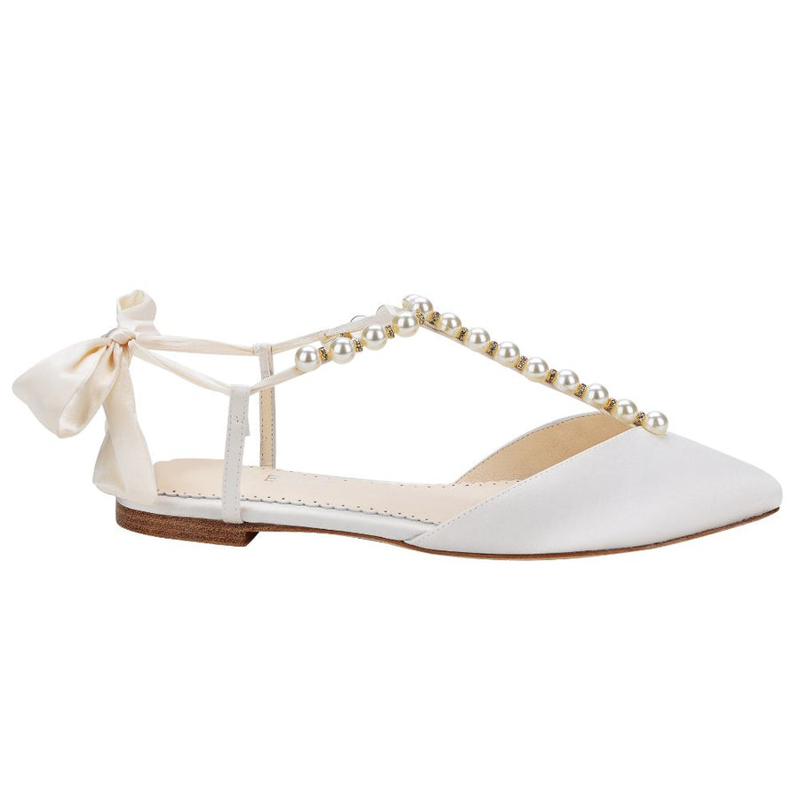 Bella Belle Shoes Lulu Luminous Pearls and Crystal Ivory Silk Bow Wedding Flats