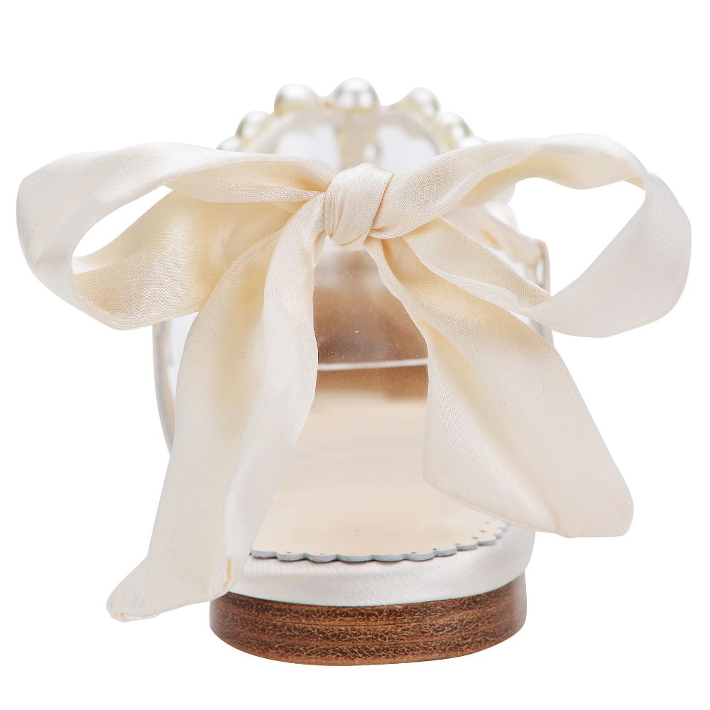 Bella Belle Shoes Lulu Luminous Pearls and Crystal Ivory Silk Bow Wedding Flats