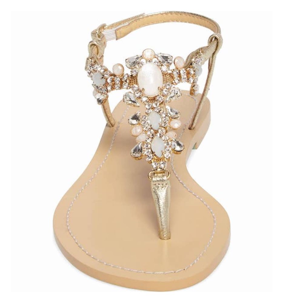 Gold Jeweled Dressy Flat Sandals for Wedding or Formal Events