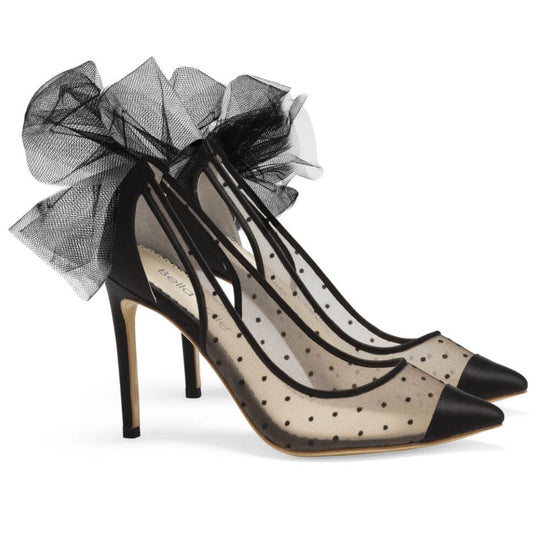 Black Slingback Tulle Bow Polka Dot Heels, Matilda