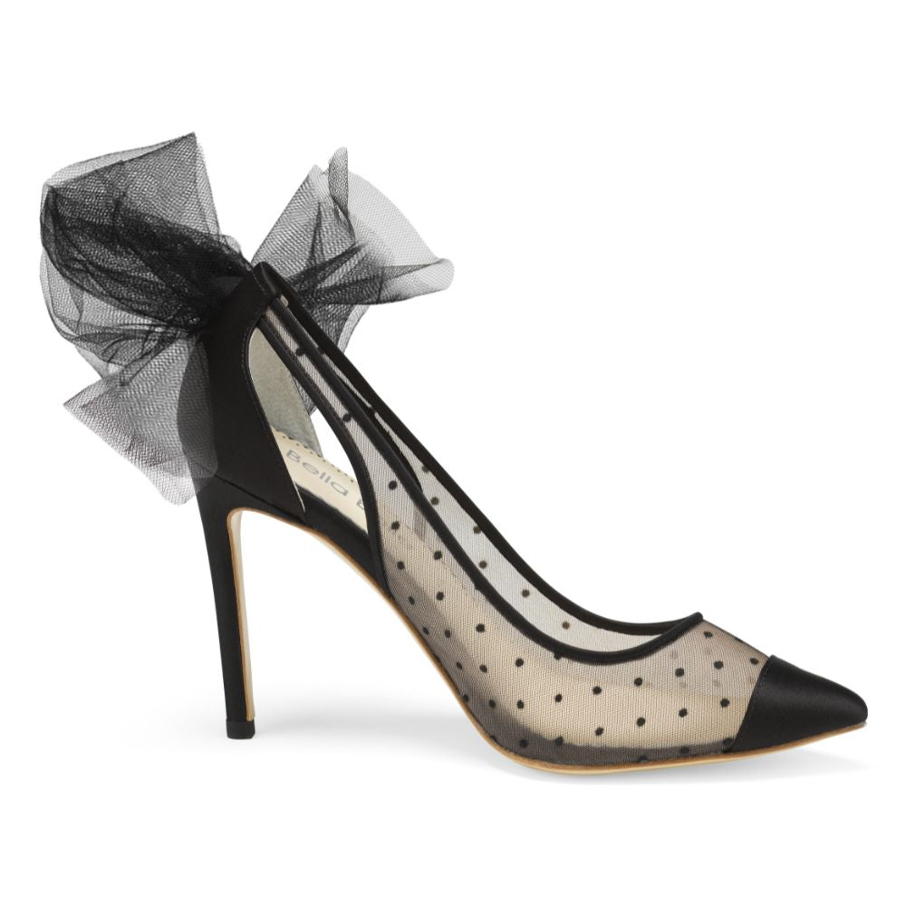 Black Satin Girls Block Heel Sandals with Tulle Back Bow | Black sparkly  heels, Heels, Cute shoes heels